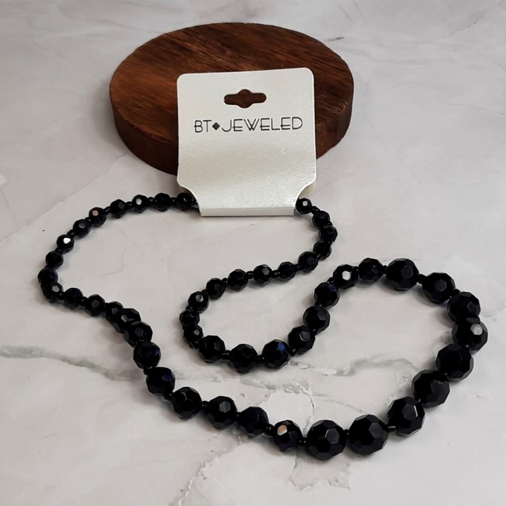BT Jeweled Graduated Black Bead Necklace
